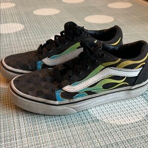 Vans Kids Black and Yellow Flame Sneakers